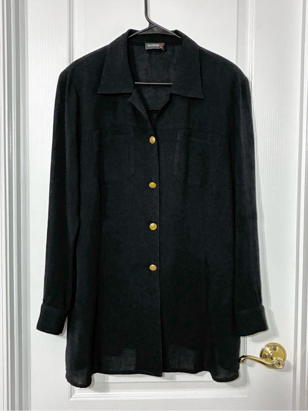 VTG 90s Bardehle LINEN Blend Gold Button Tunic Blouse Black Size EU 44 US 12